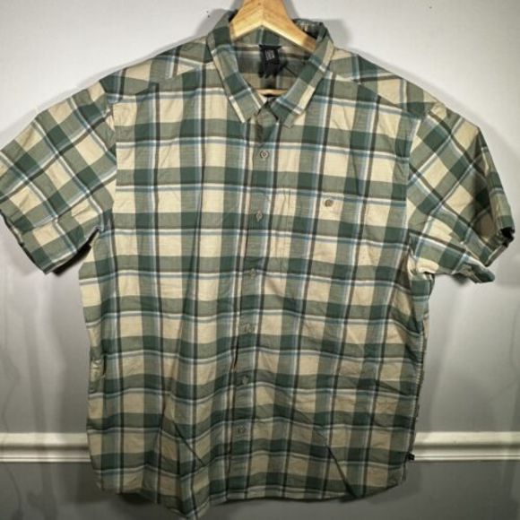 Mountain Hardwear Button Down Shirt S/S Gray/Green/Blue‎ Plaid Mens Size XXL - Picture 1 of 5